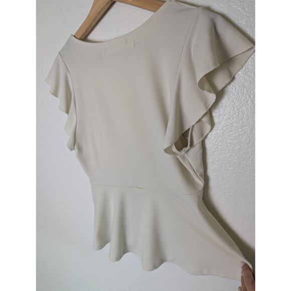 Urban Outfitters Cream Flutter Sleeve Babydoll V Neck Top Women Size S Fairy Y2K - Picture 4 of 10